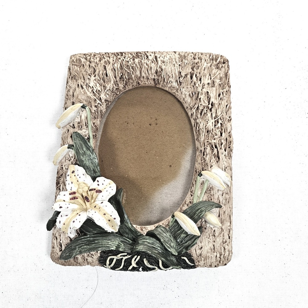Vintage 1992 Tain-Yu Resin Tiger Lily Flower 3D Textured Oval Photo Frame